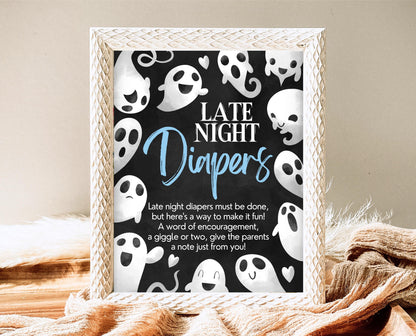 Late Night Diapers Sign Halloween Baby Shower, Halloween Baby Shower Sign, Printable Halloween Sign, Blue Boy Halloween Baby Shower, HBSC03