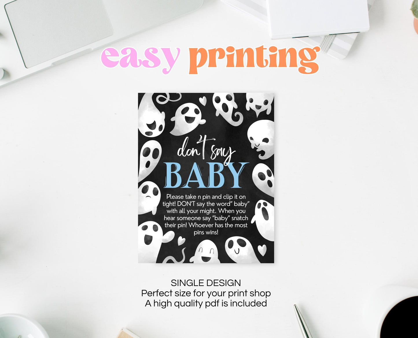 Don't Say Baby Sign Halloween Baby Shower, Halloween Baby Shower Game Sign, Printable Halloween Sign, Blue Boy Halloween Baby Shower, HBSC03