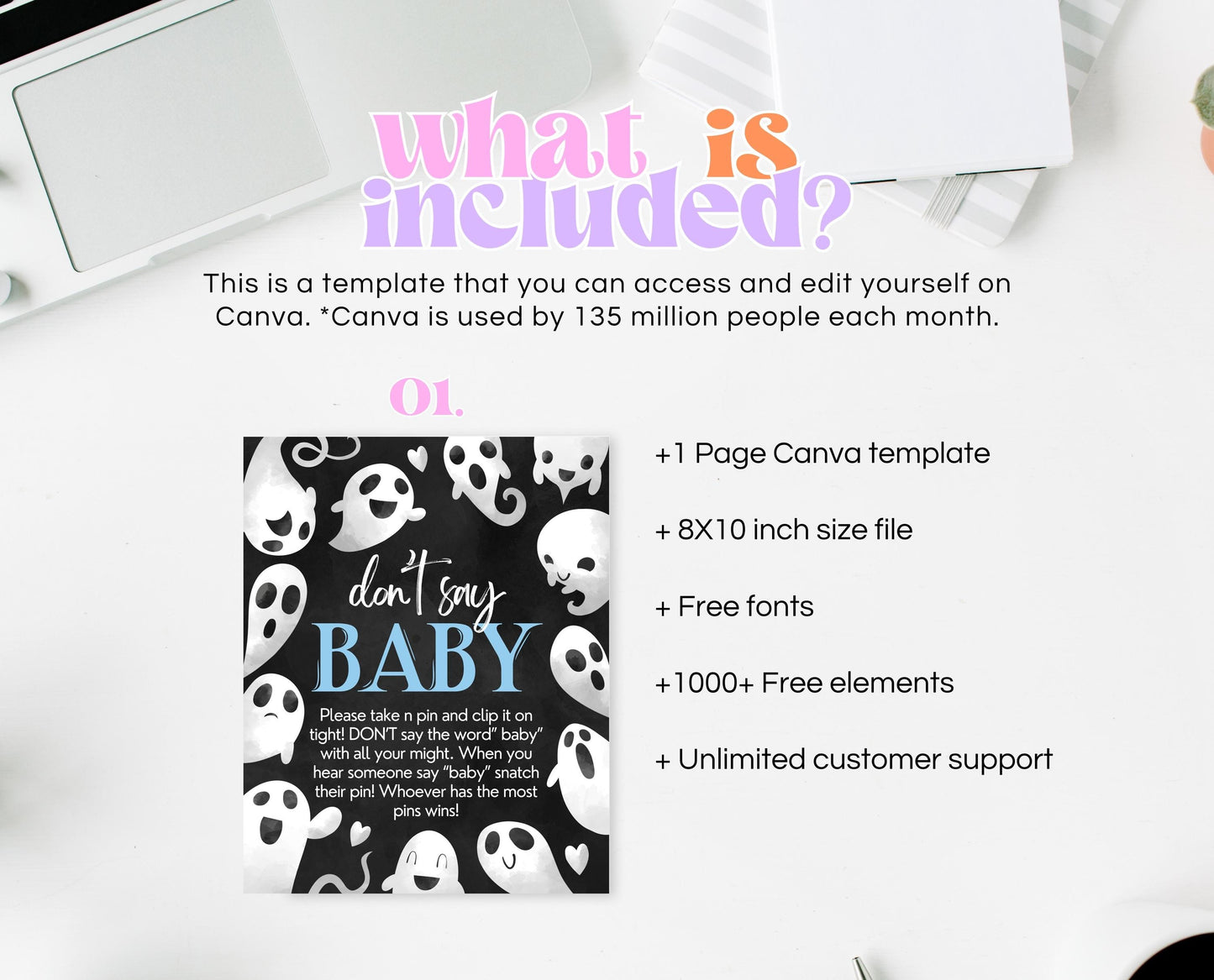 Don't Say Baby Sign Halloween Baby Shower, Halloween Baby Shower Game Sign, Printable Halloween Sign, Blue Boy Halloween Baby Shower, HBSC03
