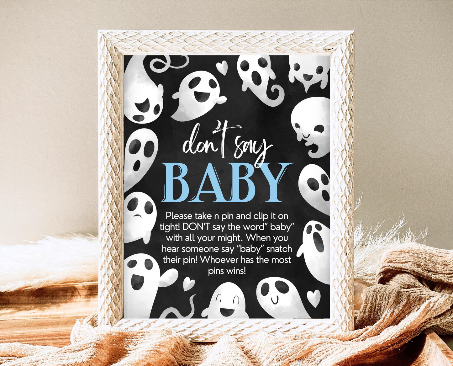 Don't Say Baby Sign Halloween Baby Shower, Halloween Baby Shower Game Sign, Printable Halloween Sign, Blue Boy Halloween Baby Shower, HBSC03