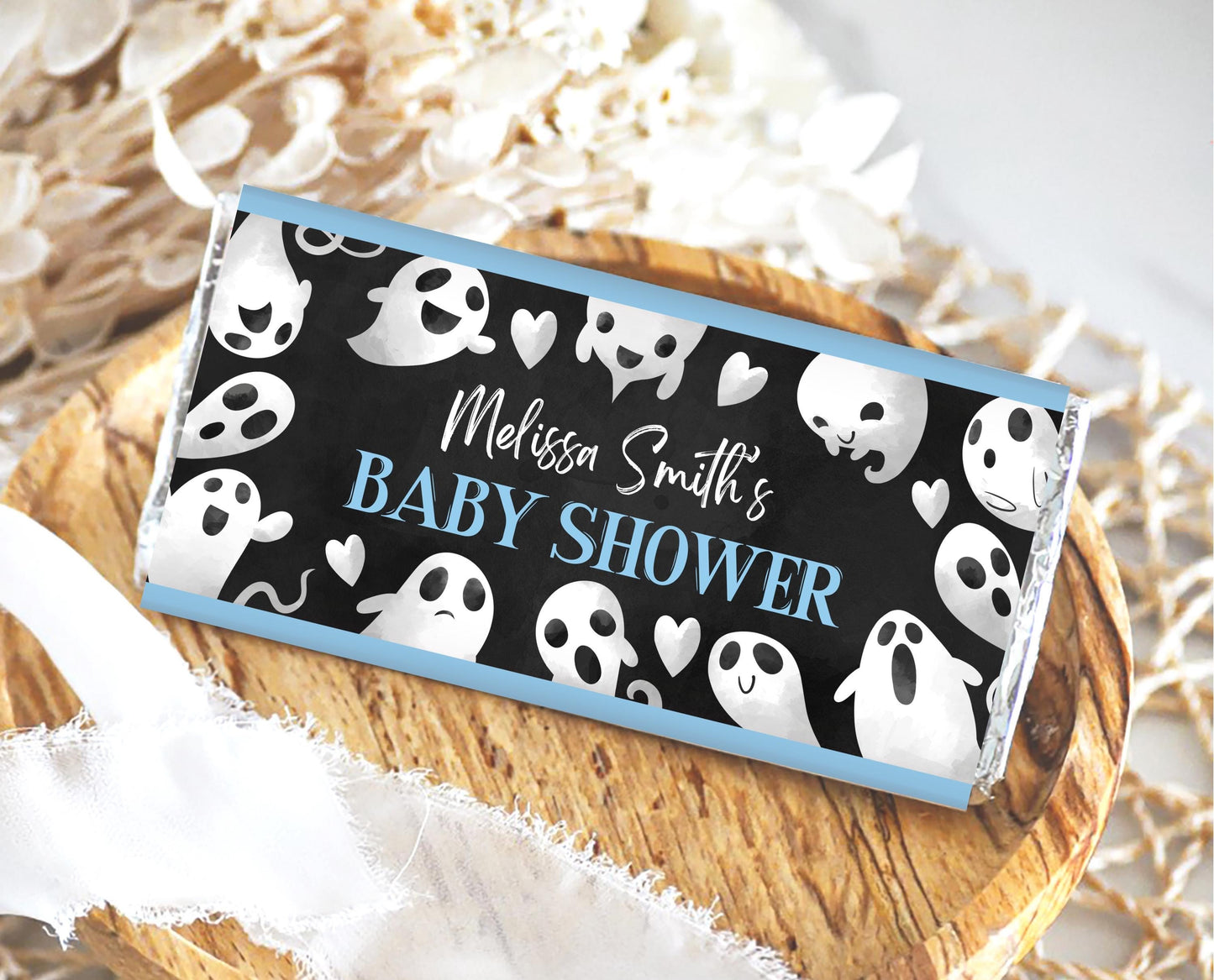Editable Halloween Baby Shower Candy Wrapper, Boy Blue Halloween Baby Shower Chocolate Wrapper, Candy Labels, Boy Baby Shower, HBSC03