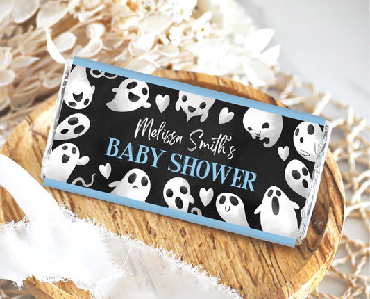 Editable Halloween Baby Shower Candy Wrapper, Boy Blue Halloween Baby Shower Chocolate Wrapper, Candy Labels, Boy Baby Shower, HBSC03