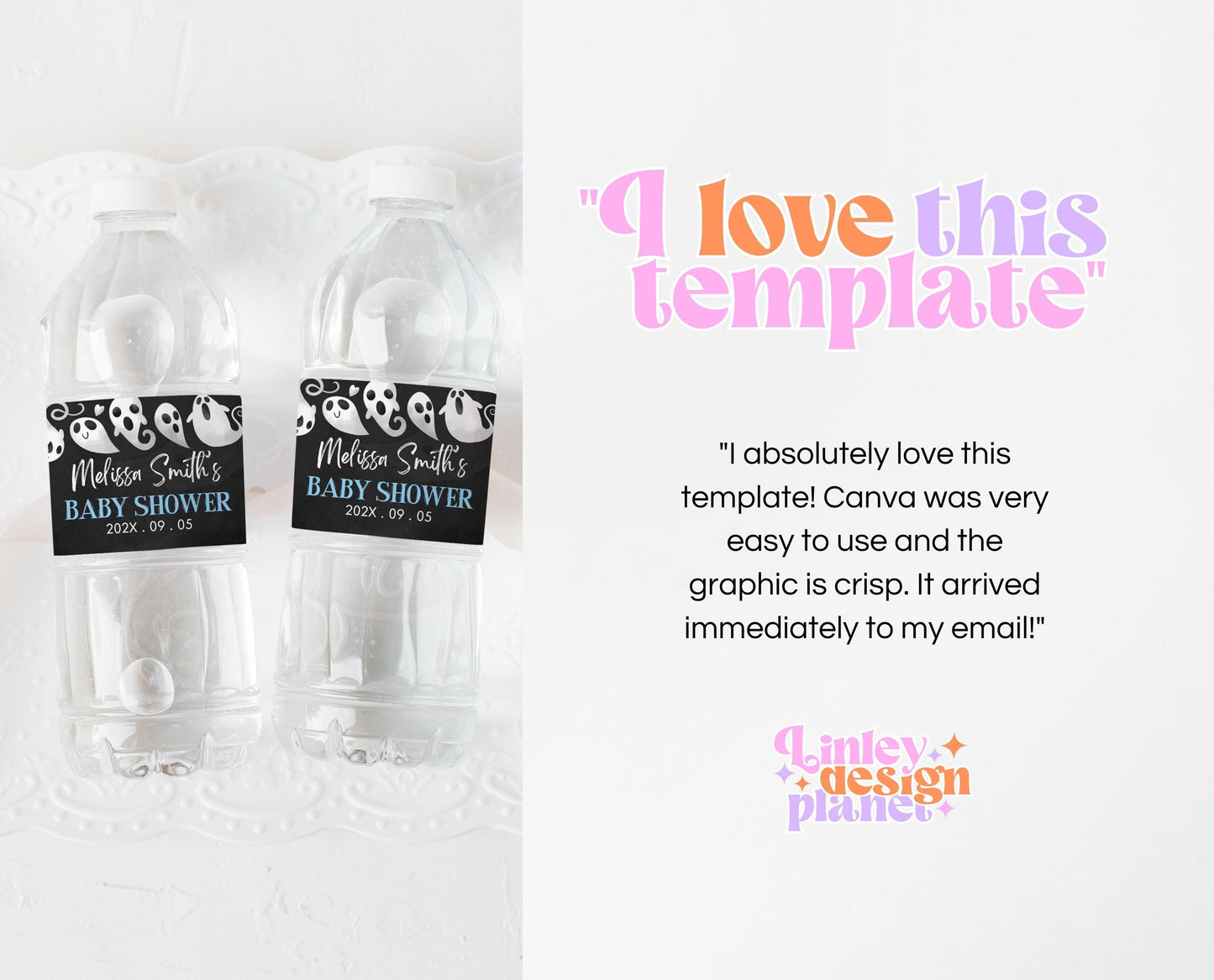 Editable Halloween Baby Shower Water Bottle Label, Boy Blue Halloween Baby Shower Bottles, A Little Boo Is Almost Due Baby Shower, HBSC03