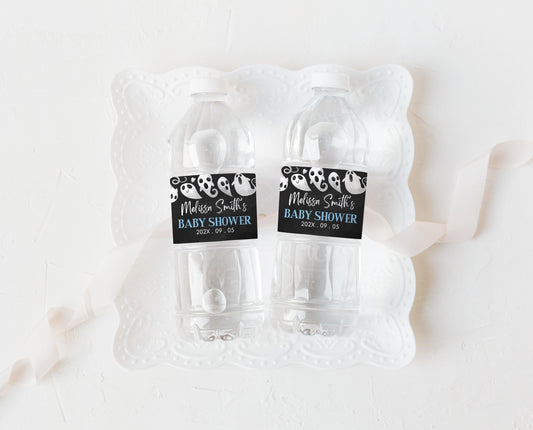Editable Halloween Baby Shower Water Bottle Label, Boy Blue Halloween Baby Shower Bottles, A Little Boo Is Almost Due Baby Shower, HBSC03