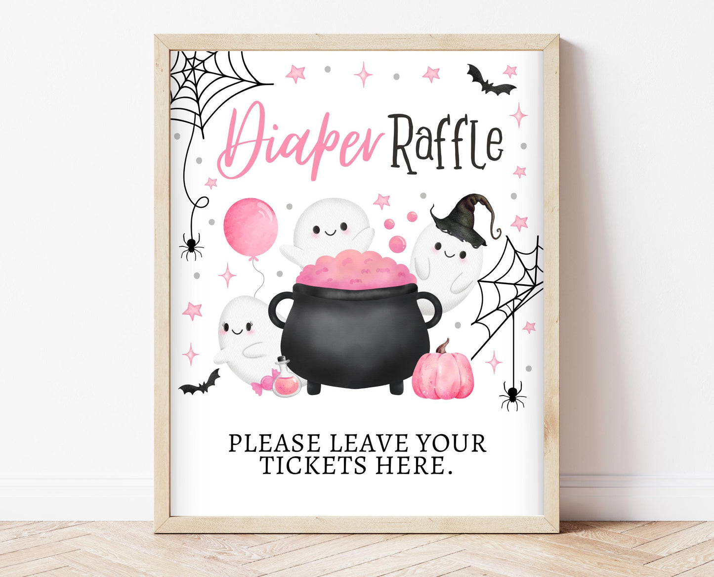 Diaper Raffle Sign Halloween Baby Shower, Pink Baby Shower Game, Printable Halloween Sign, A Little Boo Is Almost Due Baby Shower, HBSC08