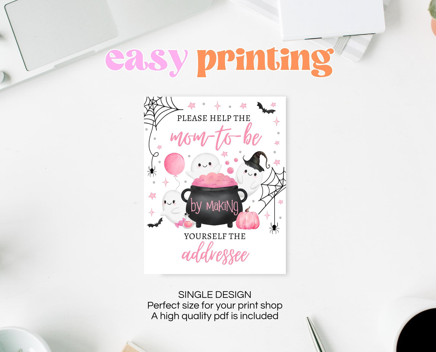 Envelope Station Sign Halloween Baby Shower, Baby Shower Addressee Sign, Printable Pink Halloween, A Little Boo Is almost Due Sign, HBSC08