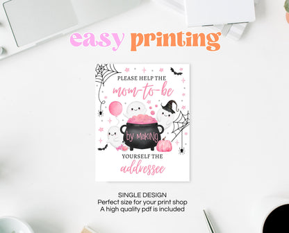 Envelope Station Sign Halloween Baby Shower, Baby Shower Addressee Sign, Printable Pink Halloween, A Little Boo Is almost Due Sign, HBSC08