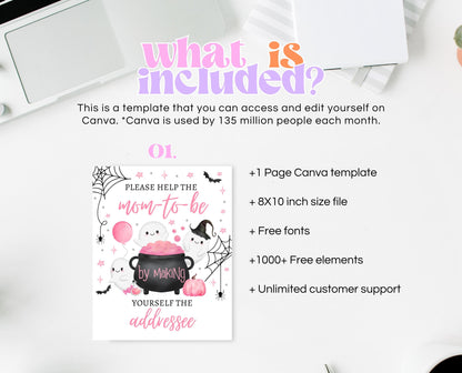 Envelope Station Sign Halloween Baby Shower, Baby Shower Addressee Sign, Printable Pink Halloween, A Little Boo Is almost Due Sign, HBSC08
