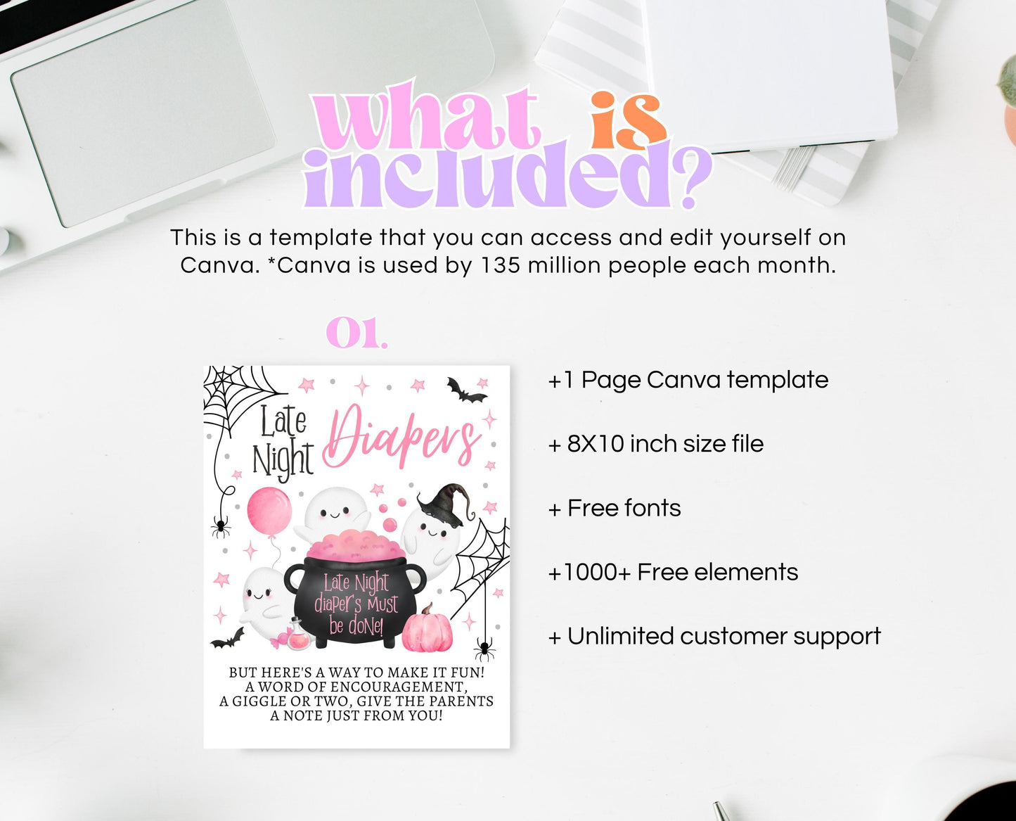 Late Night Diapers Sign Halloween Baby Shower, Pink Halloween Baby Shower, Printable Sign, A Little Boo Is Almost Due Baby Shower, HBSC08