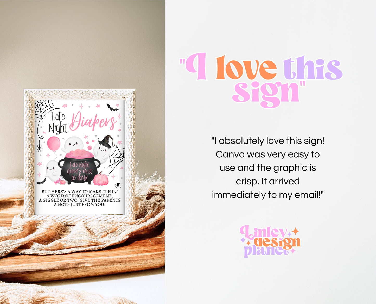 Late Night Diapers Sign Halloween Baby Shower, Pink Halloween Baby Shower, Printable Sign, A Little Boo Is Almost Due Baby Shower, HBSC08