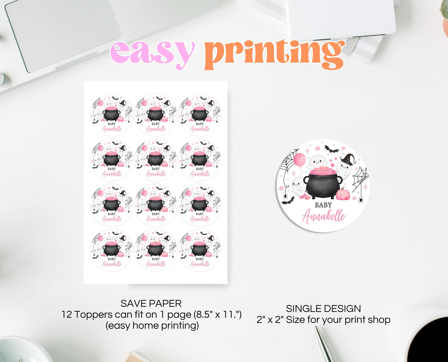 Editable A Little Boo Is Almost Due Baby Shower Cupcake Toppers, Pink Girl Baby Shower Cake Topper, Halloween Baby Shower Toppers, HBSC08