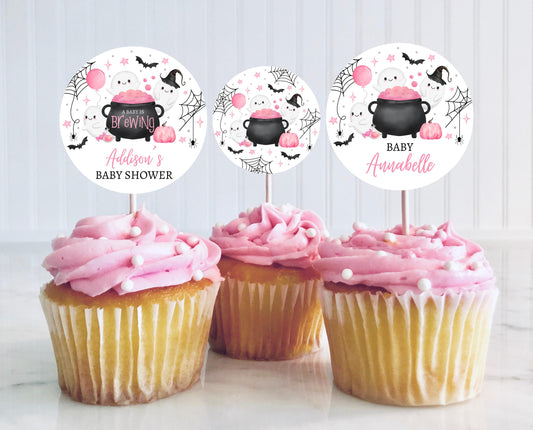Editable A Little Boo Is Almost Due Baby Shower Cupcake Toppers, Pink Girl Baby Shower Cake Topper, Halloween Baby Shower Toppers, HBSC08