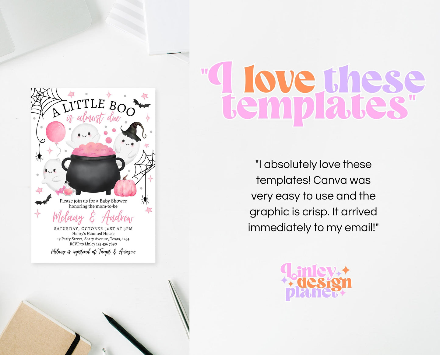 Editable A Little Boo Is Almost Due Halloween Baby Shower Invitation Bundle, Pink Halloween Baby Shower Invitation, Pink Baby Shower, HBSC08