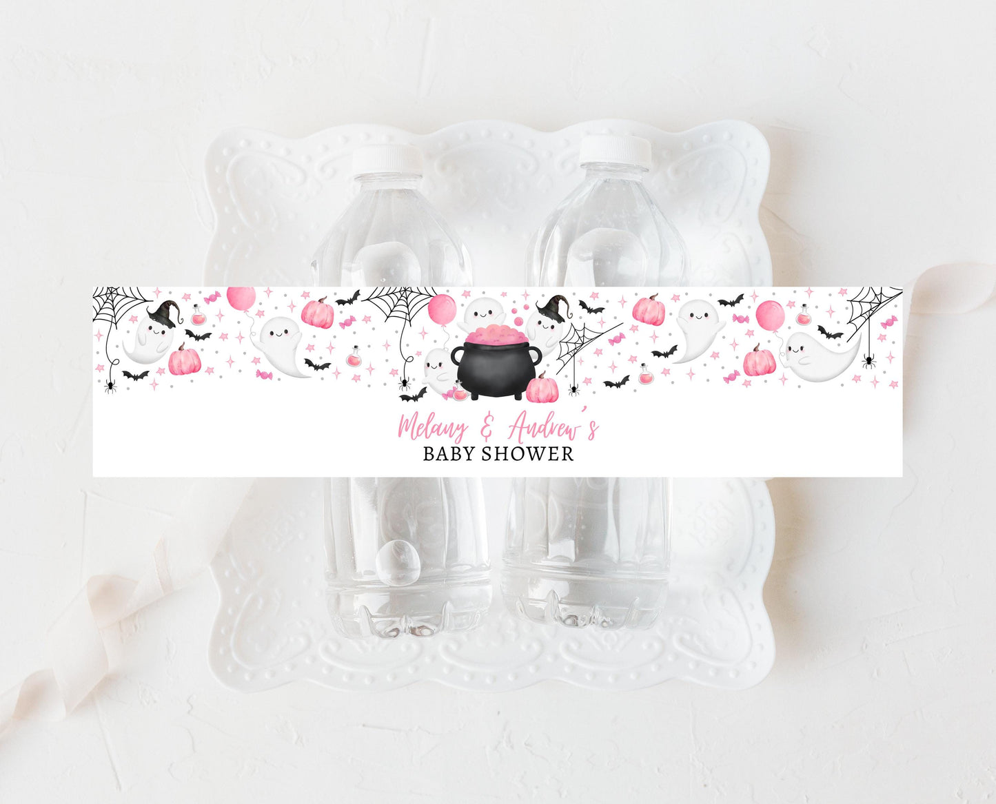 Editable A Little Boo Is Almost Due Baby Shower Water Bottle Label, Girl Baby Shower Labels, Halloween Baby Shower Bottle Sticker, HBSC08
