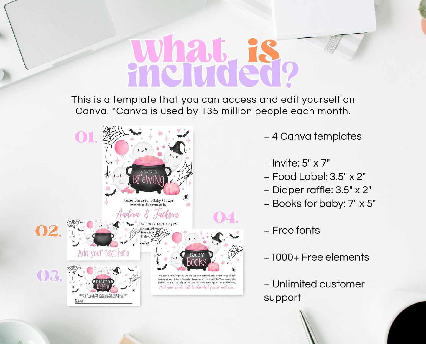 Editable A Baby Is Brewing Halloween Baby Shower Invitation Bundle, Pink Halloween Baby Shower Invite, Girl Baby Shower, Printable, HBSC08