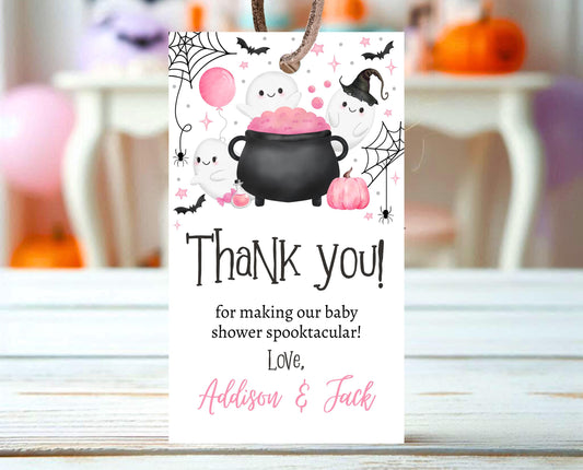 Editable A Little Boo Is Almost Due Baby Shower Favor Tag, Pink Girl Baby Shower Thank You Tags, Halloween Baby Shower, Printable, HBSC08