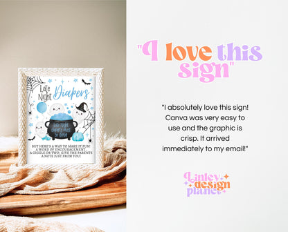 Late Night Diapers Sign Halloween Baby Shower, Blue Halloween Baby Shower, Printable Sign, A Little Boo Is Almost Due Baby Shower, HBSC09