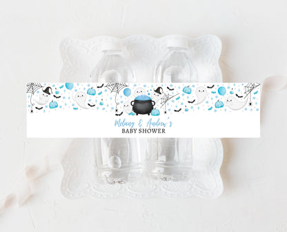 Editable A Little Boo Is Almost Due Baby Shower Water Bottle Label, Boy Baby Shower Labels, Halloween Baby Shower Bottle Sticker, HBSC09