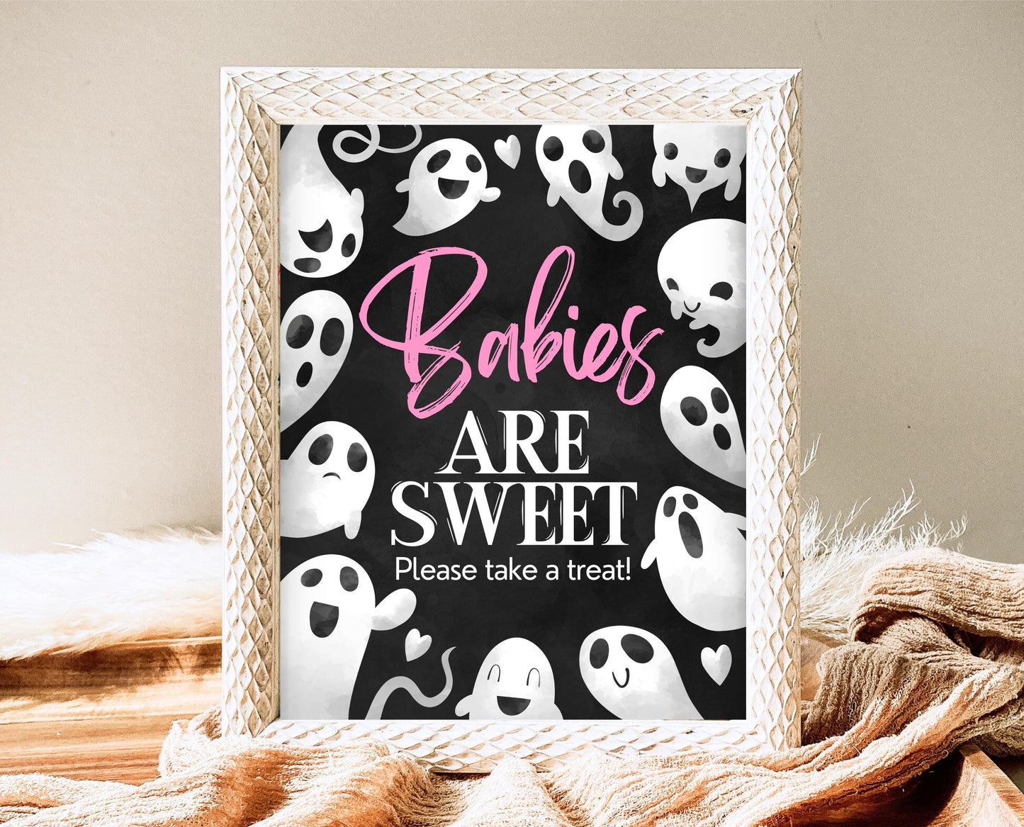 Babies Are Sweet Sign Halloween Baby Shower, Halloween Baby Shower Sign, Printable Halloween Sign, Pink Girl Halloween Baby Shower, HBSC04