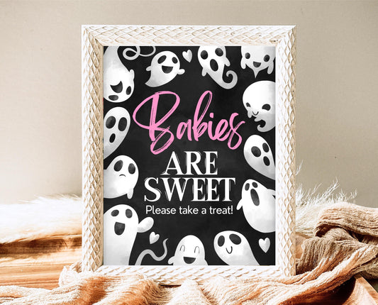 Babies Are Sweet Sign Halloween Baby Shower, Halloween Baby Shower Sign, Printable Halloween Sign, Pink Girl Halloween Baby Shower, HBSC04