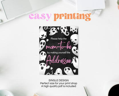 Envelope Station Sign Halloween Baby Shower, Halloween Baby Shower Addressee Sign, Printable Halloween Sign, Pink Girl Baby Shower, HBSC04