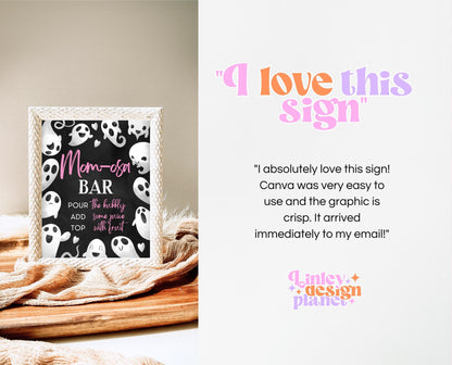 Mom-osa Sign Halloween Baby Shower, Pink Ghost Halloween Mimosa Sign, Printable Halloween Sign, Pink Girl Baby Shower Sign Halloween, HBSC04