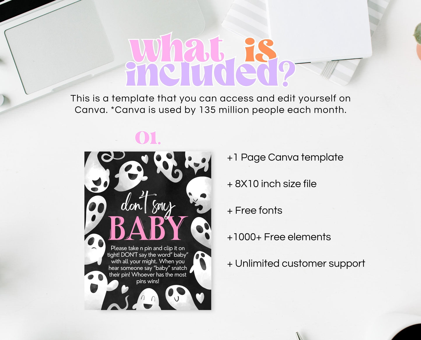 Don't Say Baby Sign Halloween Baby Shower, Halloween Baby Shower Game Sign, Printable Halloween, Pink Girl Halloween Baby Shower, HBSC04