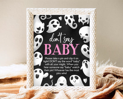 Don't Say Baby Sign Halloween Baby Shower, Halloween Baby Shower Game Sign, Printable Halloween, Pink Girl Halloween Baby Shower, HBSC04