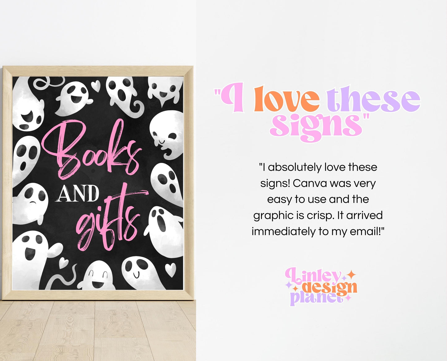 Editable Pink Ghost Halloween Baby Shower Sign Bundle, Girl Halloween Baby Shower Sign Set, Printable Halloween Sign, Pink Halloween, HBSC04
