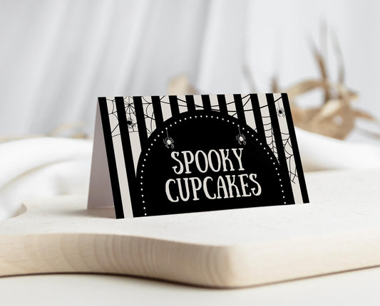 Editable Halloween Baby Shower Food Label, Gender Neutral Halloween Baby Shower Tent Cards, Spider Web Baby Shower, HBSC02