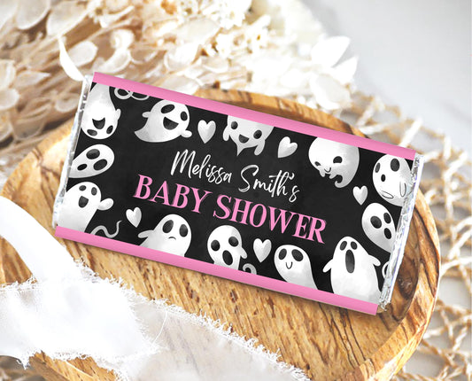 Editable Halloween Baby Shower Candy Wrapper, Pink Girl Halloween Baby Shower Chocolate Wrapper, Candy Labels, Boy Baby Shower, HBSC04