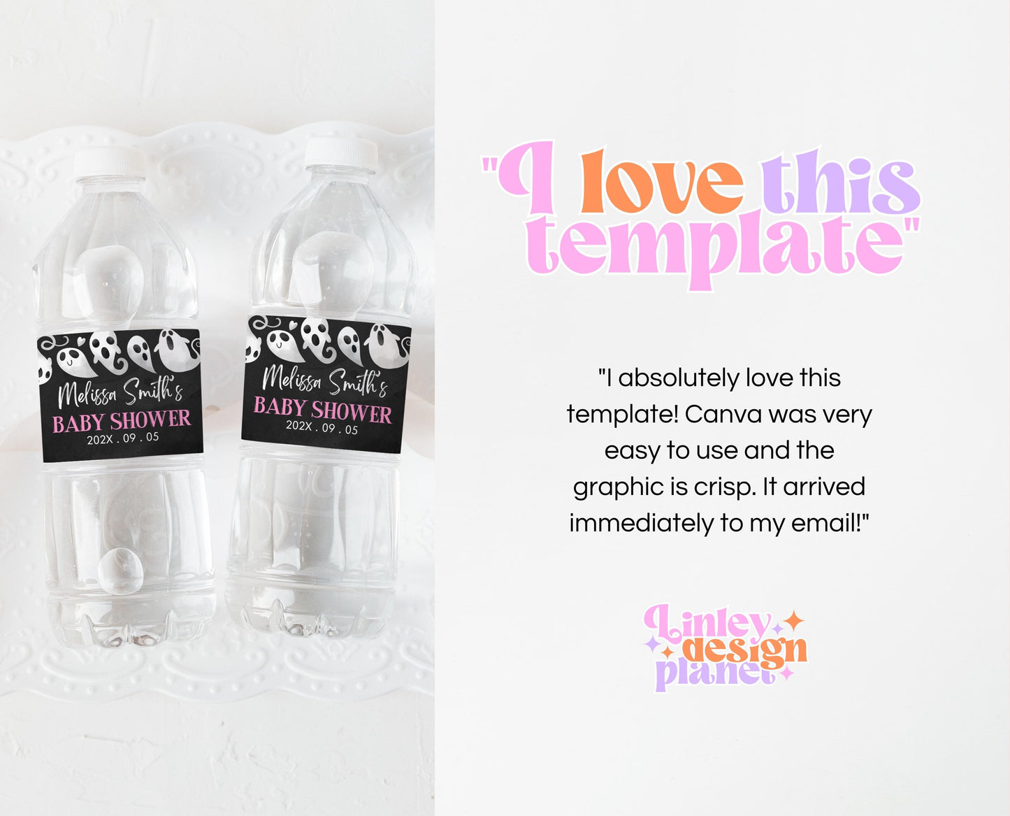 Editable Halloween Baby Shower Water Bottle Label, Pink Girl Halloween Baby Shower Bottles, A Little Boo Is Almost Due Baby Shower, HBSC04