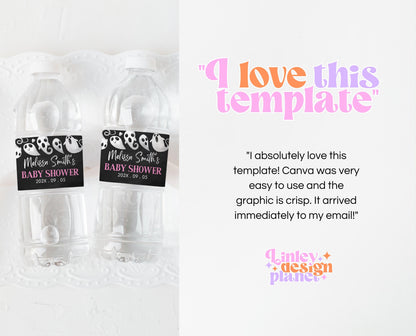 Editable Halloween Baby Shower Water Bottle Label, Pink Girl Halloween Baby Shower Bottles, A Little Boo Is Almost Due Baby Shower, HBSC04