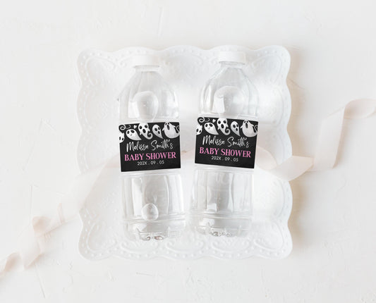 Editable Halloween Baby Shower Water Bottle Label, Pink Girl Halloween Baby Shower Bottles, A Little Boo Is Almost Due Baby Shower, HBSC04