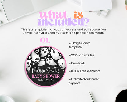 Editable Halloween Baby Shower Cupcake Toppers, Pink Girl Halloween Baby Shower Cake Toppers, A Little Boo Is Almost Due Baby Shower, HBSC04
