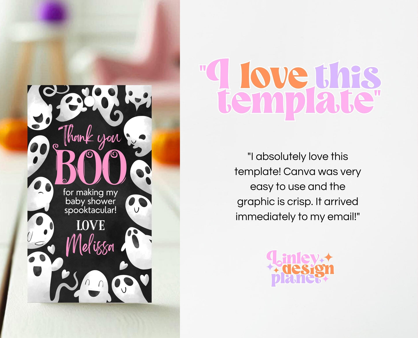 Editable Halloween Baby Shower Favor Tag, Pink Girl Halloween Baby Shower Thank You Tag, A Little Boo Is Almost Due Baby Shower, HBSC04