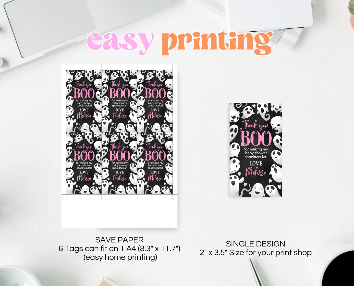 Editable Halloween Baby Shower Favor Tag, Pink Girl Halloween Baby Shower Thank You Tag, A Little Boo Is Almost Due Baby Shower, HBSC04
