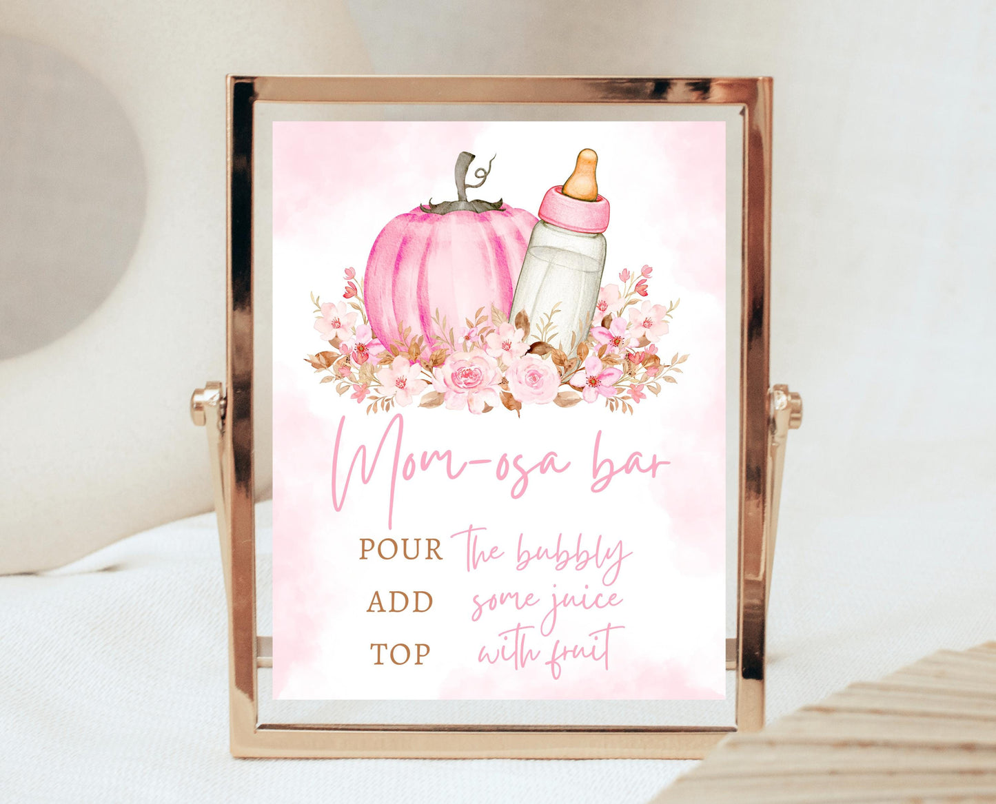 Mom-osa Bar Sign Fall Baby Shower, Pink Pumpkin Baby Shower Sign, Girl Fall Floral Baby Shower, Autumn Baby Shower, Mimosa Bar Sign, FPBS02