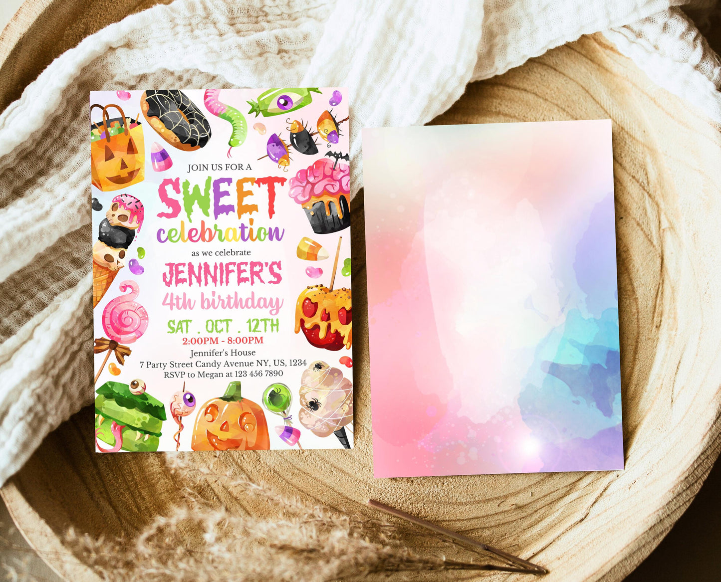 Editable Halloween Candy Birthday Invitation, Halloween Sweets Birthday, Trick Or Treat Invite, Halloween Invite Template, Printable, CHBP01