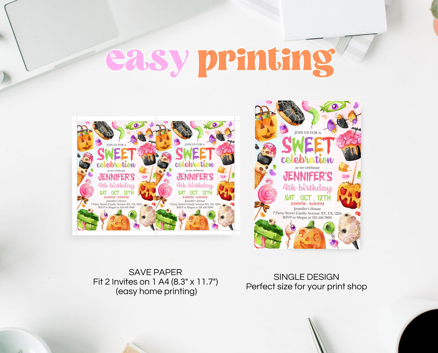 Editable Halloween Candy Birthday Invitation, Halloween Sweets Birthday, Trick Or Treat Invite, Halloween Invite Template, Printable, CHBP01