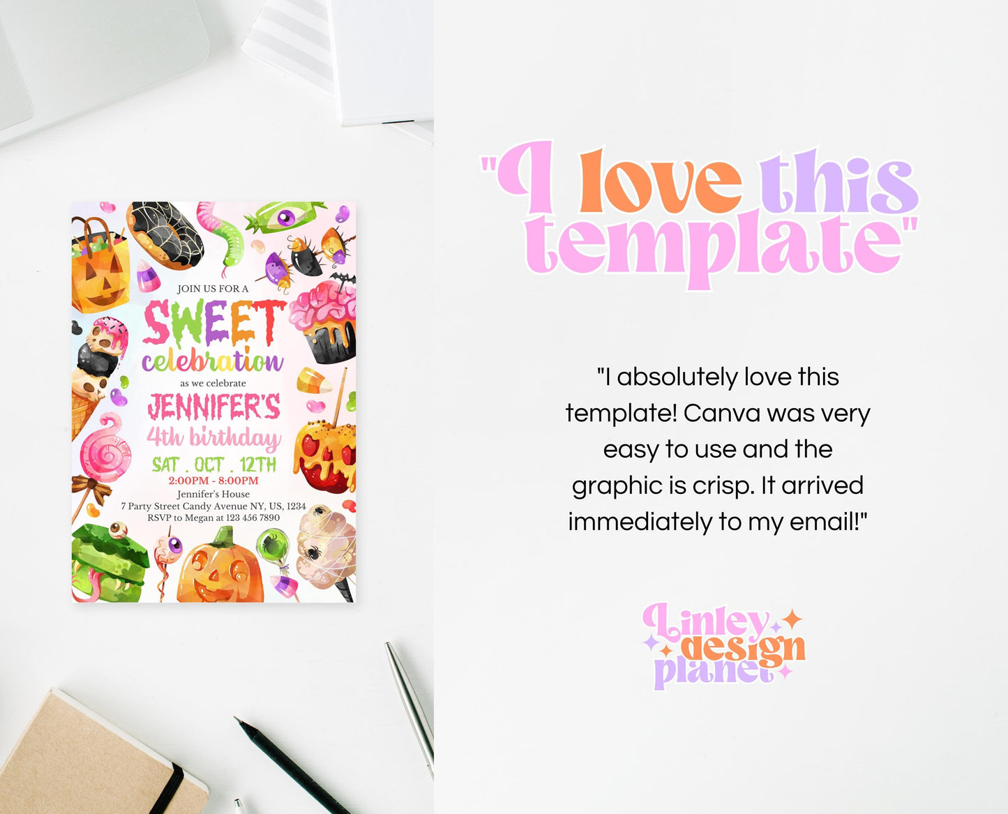 Editable Halloween Candy Birthday Invitation, Halloween Sweets Birthday, Trick Or Treat Invite, Halloween Invite Template, Printable, CHBP01
