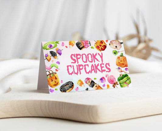 Editable Halloween Candy Food Label, Halloween Birthday Tent Cards, Colorful Party Table Cards, Halloween Tags Template, Printable, CHBP01