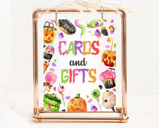 Cards And Gifts Sign Halloween Candy Birthday, Halloween Treats Sign, Spooky Party Sign, Sweets And Candy Halloween Decor, Printable, CHBP01