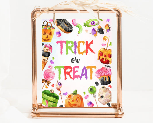 Trick Or Treat Sign Halloween Candy Birthday, Halloween Treats Sign, Spooky Party Sign, Sweets And Candy Halloween Decor, Printable, CHBP01