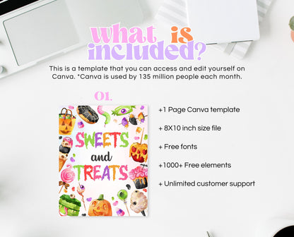 Sweets And Treats Sign Halloween Candy Birthday, Halloween Sign, Spooky Party Sign, Sweets And Candy Halloween Decor, Printable, CHBP01