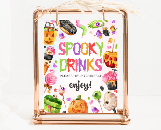Halloween Candy Drinks Sign Spooky Birthday, Halloween Decor Sign, Spooky Party Sign, Pink Sweets Candy Halloween Decor, Printable, CHBP01