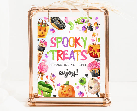 Spooky Treats Sign Halloween Candy Birthday, Halloween Birthday Decor Sign, Halloween Sweets, Pink Halloween Decor, Printable, CHBP01