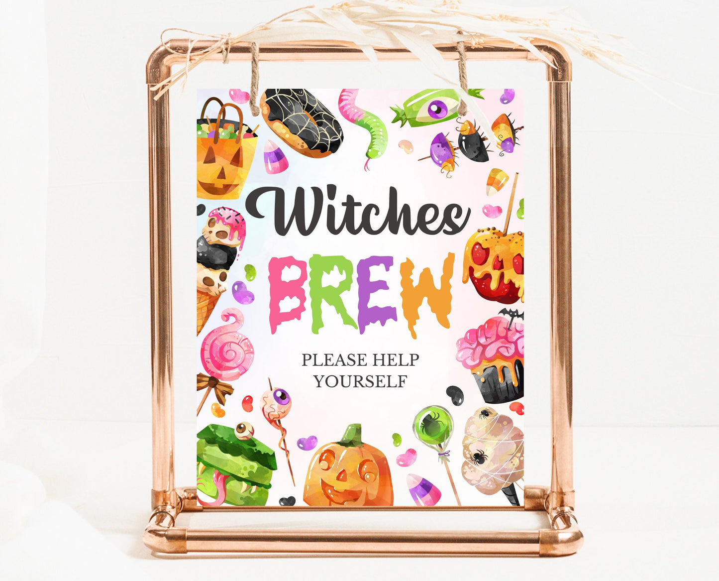 Witches Brew Sign Halloween Candy Birthday, Halloween Birthday Decor Sign, Halloween Sweets Sign, Pink Halloween Decor, Printable, CHBP01