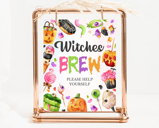 Witches Brew Sign Halloween Candy Birthday, Halloween Birthday Decor Sign, Halloween Sweets Sign, Pink Halloween Decor, Printable, CHBP01