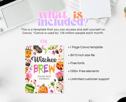 Witches Brew Sign Halloween Candy Birthday, Halloween Birthday Decor Sign, Halloween Sweets Sign, Pink Halloween Decor, Printable, CHBP01